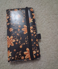 Universal Folding Folio Case Black/Orange Floral w/ Elastic Closure picture