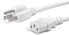 3 Prong AC Power Cord - NEMA 5-15P to C13, 18 AWG, NOT EXTENSION, White, 12 Feet picture