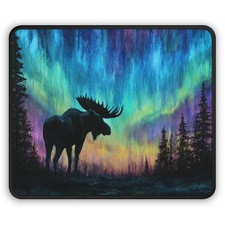 Northern Lights Moose Gaming Mouse Pad | Aurora Forest Desk Mat picture