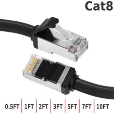 0.5 1 2 3 5 7 10FT Ethernet Network Cat8 RJ45 S/FTP Shielded Cable 28AWG Black picture