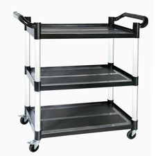 3 Tier Rolling Cart Heavy Duty 510 lbs Capacity Lockable Wheels Black picture