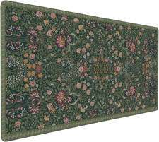 Dark Green Floral XXL Desk Mat, Extra Large Mouse Pad with Anti-Slip Base & Stit picture
