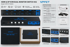 VPFET VP-SW245 KVM Switch Dual Monitor 4x2 HDMI 2.1 DP 1.4 USB 3.0 picture