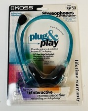 Vintage Koss Plug & Play Stereophones With CVT Microphone Teal  New picture