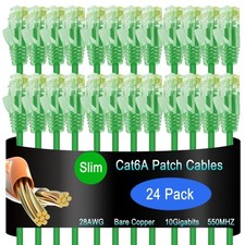 24 PCS Cat6a Slim Ethernet Patch Cable 3 Ft 10G Network Data Centers Green picture