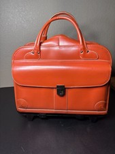 Mcklein USA Lakewood Orange Leather 2-1 Detachable Wheel Briefcase Read Details picture