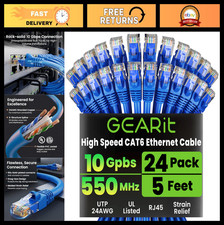 High-Speed Cat 6 Ethernet Patch Cable 5ft - 24-Pack, 10Gbps RJ45 Snagless, Ideal picture