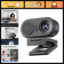 2K Webcam for PC with Rotating Privacy Cover, Built-in Mic & Metal Clip - HD Vid picture