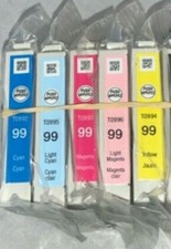 SET of 5 New Genuine SEALED BAG Epson 99 Inkjet Cartridges No Box (NO BLK) picture