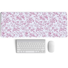 Pink Chinoiserie Mouse Pad,Vintage Pink and White Floral Desk Mat,XL Large Vi... picture