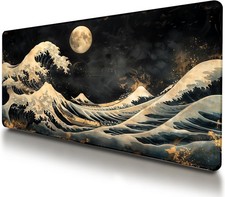 Large Japanese Black and Gold Gaming Mouse Pad, Sea Waves, Premium Non-Slip A... picture