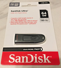 ScanDisk Ultra 64GB USB 3.0 Flash Drive 130MB/s read, Black, NEW picture