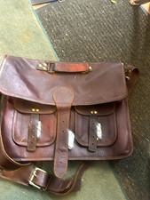 Brown Leather Briefcase Messenger Bag Fits 15 in Laptop, Adjustable Strap picture