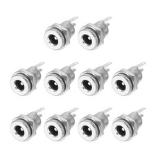 10pcs DC5525 Power Jack, 12V 1A 12.5x12.5x26.5mm 2 Pin with Nut Washer, Silver picture