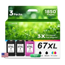 Ankink Ink Cartridge Black Combo 3-Pack for HP 67 XL picture