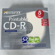 New Sealed Memorex Printable Recordable Blank CD-R 5 Pack 52x 700MB 80 min CDs picture