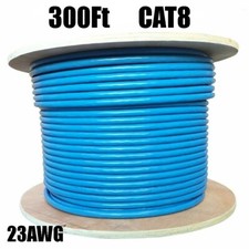 300FT CAT8 40Gbps Network LAN Ethernet S/FTP Cable Solid Wire Bulk 23AWG Blue picture