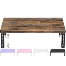 Brown Adjustable Wood 1 Tier Computer Monitor Stand Riser with Cable Management picture