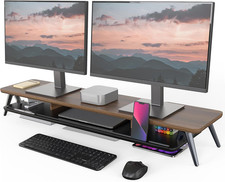 Dual Monitor Stand Riser, Wooden Desk Shelf with 2-Tier Storage picture