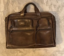 TUMI Brown Leather 15 in Laptop Briefcase Padded Solid w/ Shoulder Strap picture