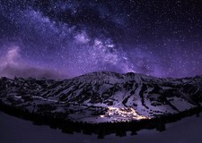 Landscape night starry mountains snow long exposure town Custom Gaming Mat Desk picture