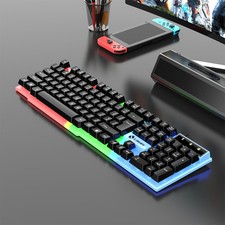 104 Keys Wired Gaming Keyboard Rainbow RGB LED Backlit Ergonomic PC Laptop USB picture