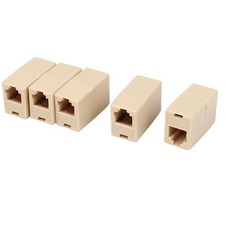 Plastic RJ11 8P4C Female/Female Telephone Cable Inline Connector Beige 5 Pcs picture