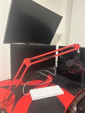 pc, gaming chair, desk, 2 monitors, mic, mouse, and keyboard picture