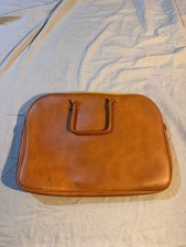 Vintage Brown Leather Laptop Briefcase with Yellow Zipper picture