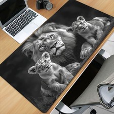 1pc Black And White Lion Family Mouse Pad - Rubber Office Desk Mat for Office, picture