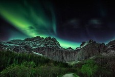 Landscape aurorae mountains skyscape night polar sky Custom Gaming Mat Desk picture