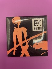 Vintage 90s Logitech Tech Promo Square Pin Button Graphic Art 2.25 Inch picture