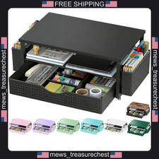 Computer Monitor Stand with Drawer and Pen Holders, Black, Space Saving picture