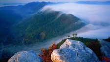 Landscape mountains clouds valley forest Custom Gaming Mat Desk picture