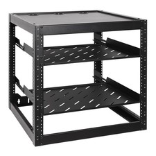 12U Open Frame Network Rack with 2X 14in Vented 1U Shelves Rear Support, Wall... picture