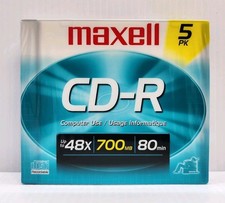 Maxell CD-R Computer Use Discs 5 Pack - 48X 700MB 80 Min - New Sealed NOS picture