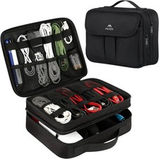 Estuche Bolso Organizador De Cables Audifonos Teléfono, Cable, Tableta Negro NEW picture