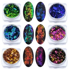 Iridescent Glitter Chameleon Nail Flakes Set Chrome Nail Powder Mirror Mermaid E picture