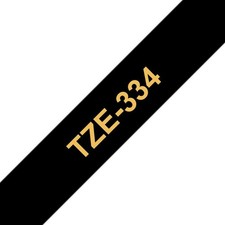 Brother TZE334 Tape Gold on Black 12mm Laminated Tape 12mm, Black, TZe, Ther ~E~ picture
