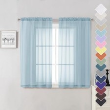  Sky Blue Sheer Curtains for Bedroom 54 Inch Length 2 Panels, Durable & Soft  picture