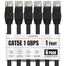 Cat 5e Ethernet Cable 6 Pack in 1 ft 1 Gbps Network Round Rj45 Black, Blue, Gray picture