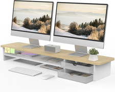 Fenge Monitor Stand, Desk Computer Riser with Frosted Storage Drawer, Oak picture