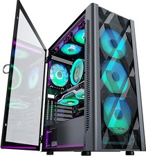 ATX PC Case with 6 PWM ARGB Fans Mesh Front Tempered Glass Side Panel USB 3.0 picture