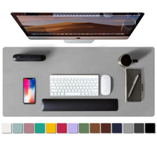 Dual Sided PU Leather Desk Pad Mat Protector (Light Blue/grey 23.6