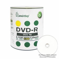 100 Smartbuy 16X DVD-R 4.7GB White Top Non Printable Blank Recording Disc picture