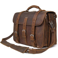 Polare Thick Full Grain Leather 16'' Briefcase Shoulder Messenger Bag For Men Fi picture