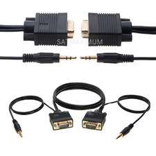 3FT SVGA Super VGA 3.5mm Aux Cable Audio Video Male to Male Monitor 15 Pin picture