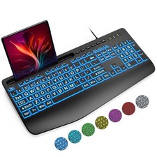 SABLUTE Large Print Backlit Computer Keyboards, Wired Lighted USB Keyboards with picture
