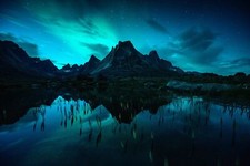 Landscape lake aurorae cyan mountains night stars Custom Gaming Mat Desk picture