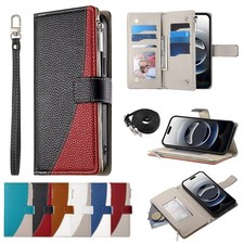 Flip Zip Splice Leather Wallet Cover Case For S26 S25 S24 S23 S22 S20 FE S21 picture